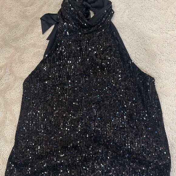 Generation Love sequined black evening top with black silk ribbon ties in back - Picture 2 of 5